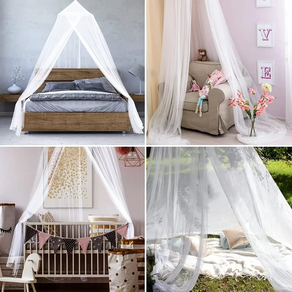 Moustiquaire Dôme Suspendue – Double Ouverture, Blanc, Polyester, 250×900cm