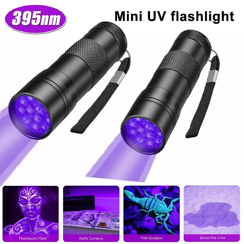 Lampe Torche UV Portable – 9 ou 12 LED, 395nm | Détecteur Urine, Taches & Insectes