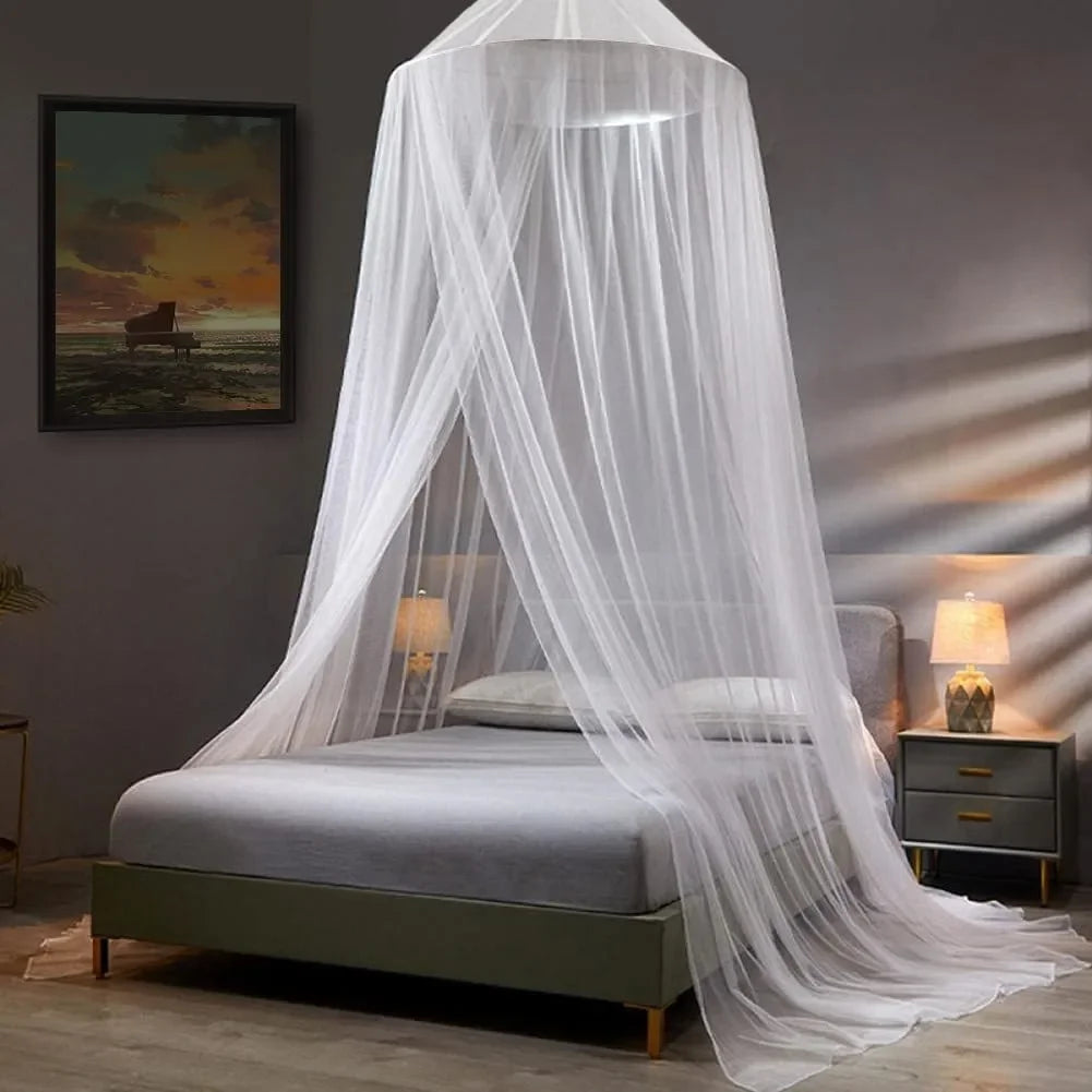 Moustiquaire Dôme Suspendue – Double Ouverture, Blanc, Polyester, 250×900cm