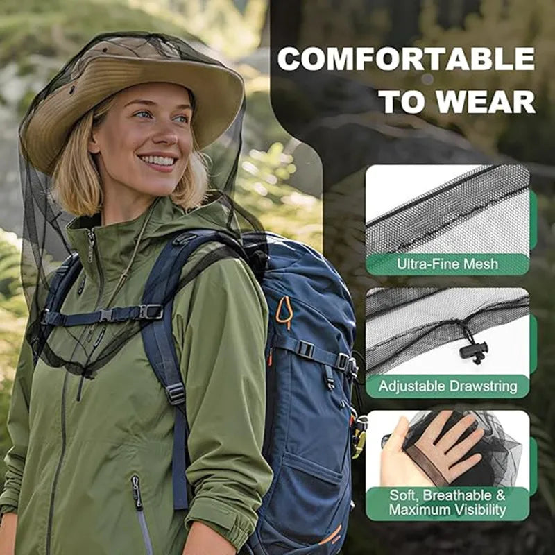 Filet Moustiquaire Tête XXL – Lot de 2, Camping, Randonnée & Jardin