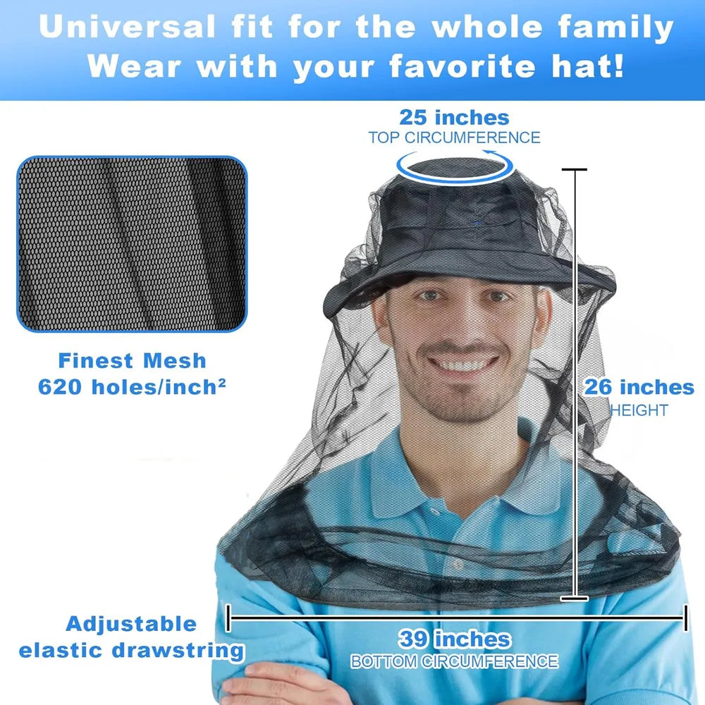 Filet Moustiquaire Tête XXL – Lot de 2, Camping, Randonnée & Jardin